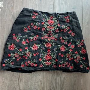Black floral high waisted skirt
